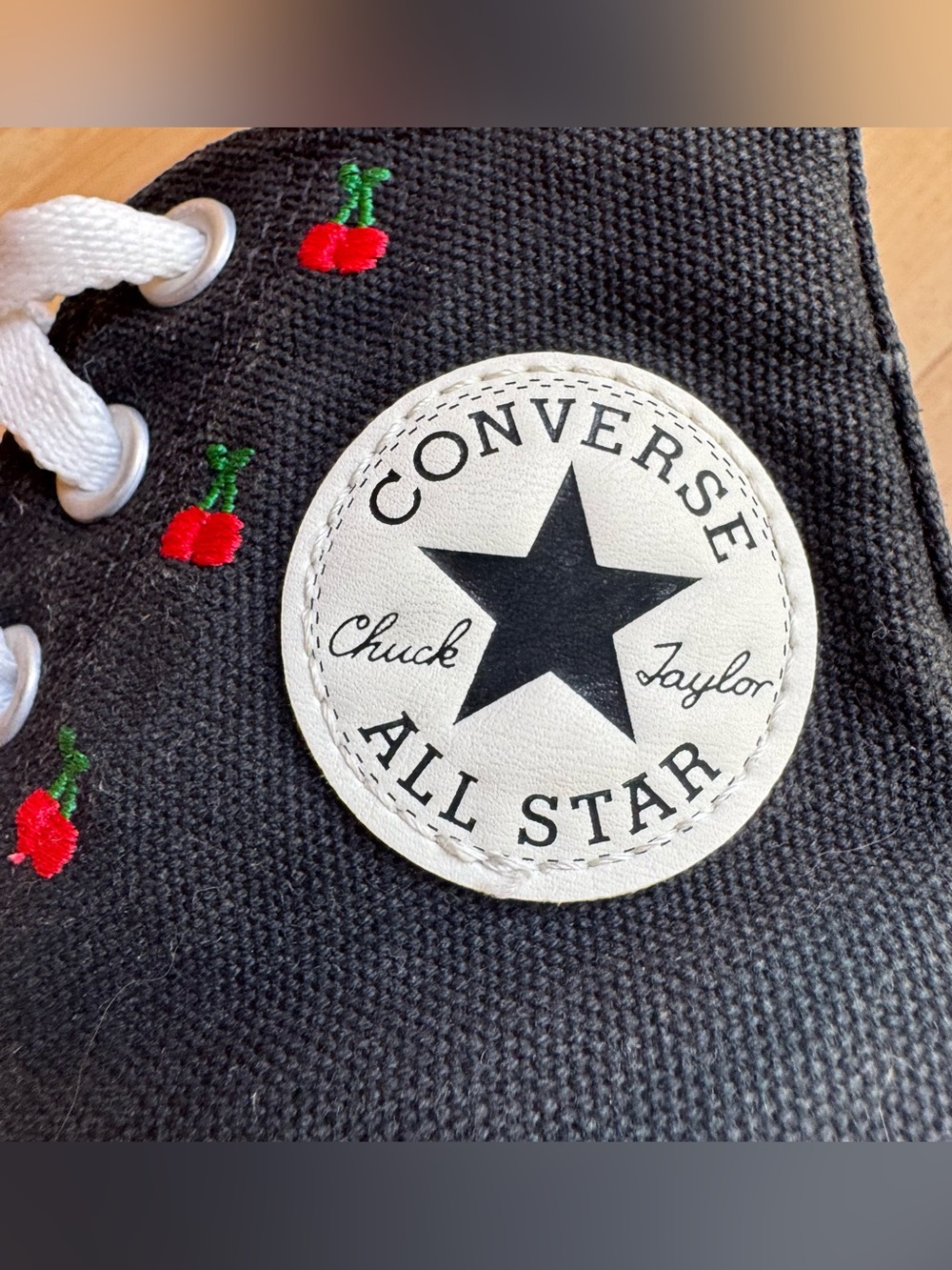 Converse All Star High-Top Canvas Sneakers Black w Embroidered Cherries Size 6 - Picture 6 of 8